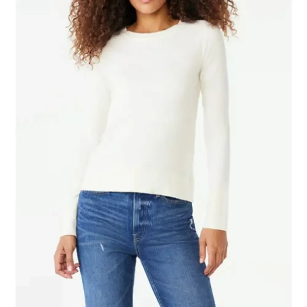 Free Assembly XSmall Cream Crew Neck Long Sleeve Sweater Raglan Pullover Fuzzy - Picture 9 of 9